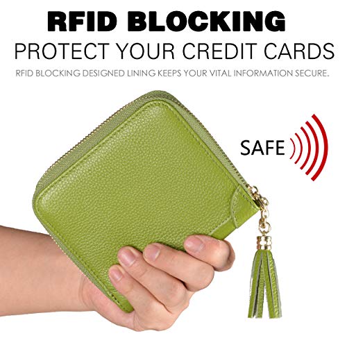 Easyoulife Womens Credit Card Holder Wallet Zip Leather Card Case Rfid Blocking (Green) #TOP3