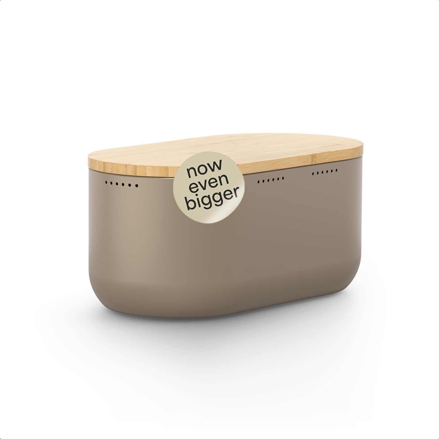 LARS NYSØM Bread Box I Metal bread box for long lasting freshness with non-slip pads I Baked goods Bin with bamboo lid usable as cutting board I 34.5x18.5x15.8cm (Taupe Brown)