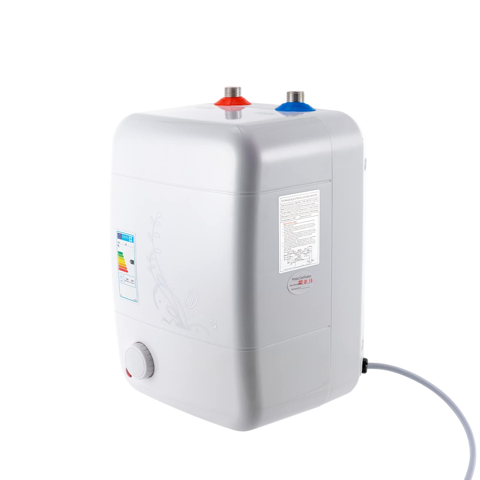 Scaldabagno elettrico compatto, 1500 W, 8 l, piccolo scaldabagno, temperatura regolabile, per lavello da cucina, bagno e lavandino, 23 x 21 x 36 cm