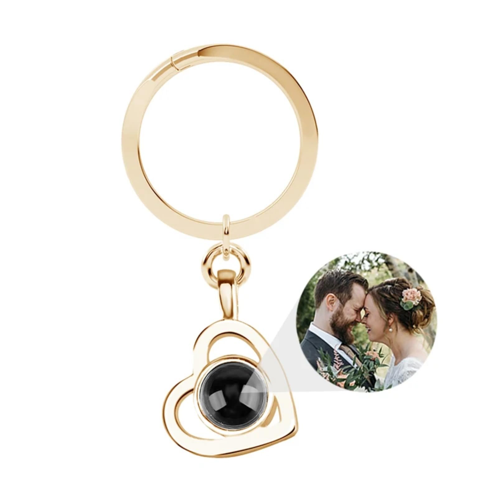 Custom Photo Keychain Personalized Memorial Heart Shape Key Ring Key Chain with Photos Engraved for Women Valentine’s Day Gifts Custom Heart Projection Photo Keychain (gold-1,1PCS)