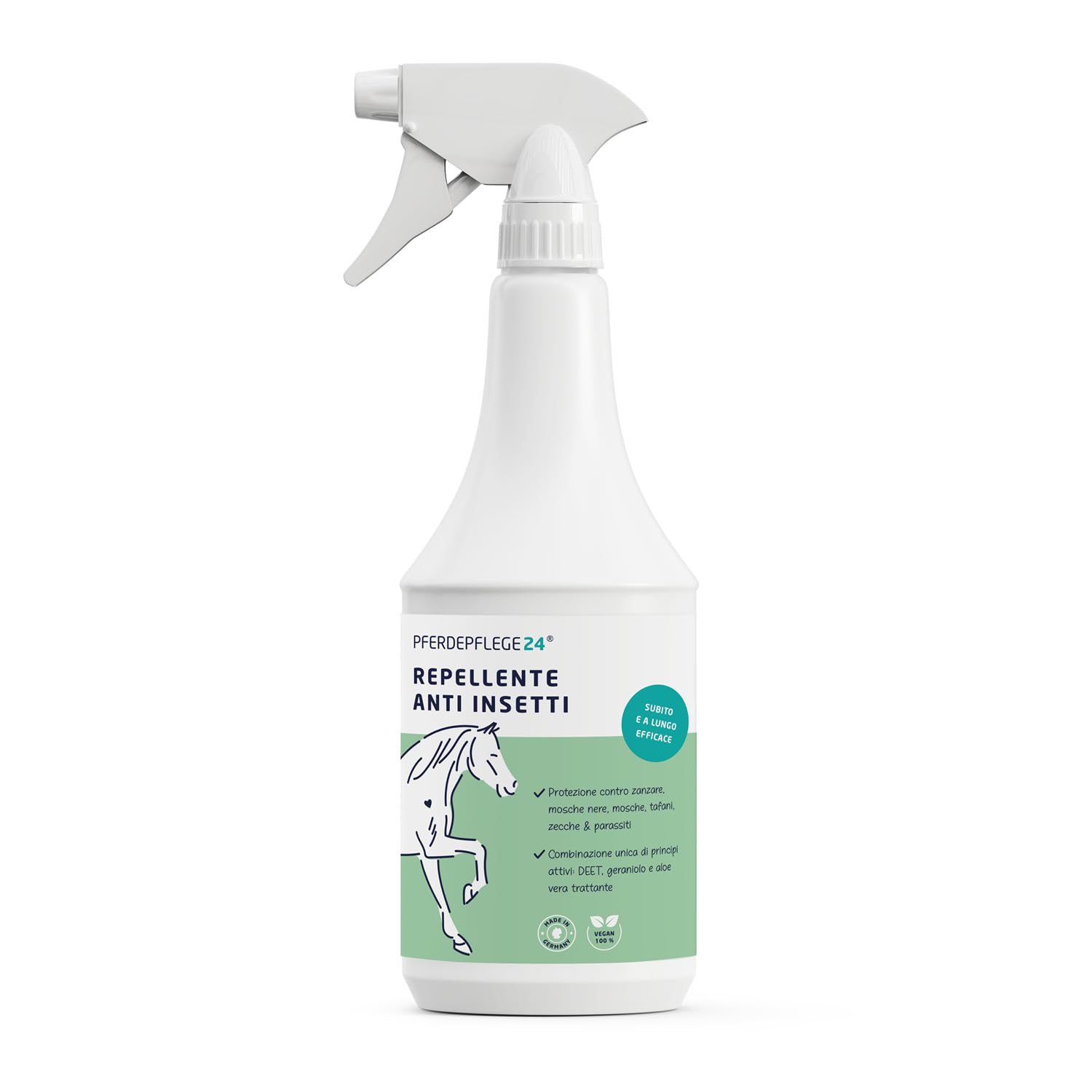 PFERDEPFLEGE24 Repellente Insetti Cavallo Spray 1l - Protezione immediata, con Aloe Vera trattante - Effetto di Lunga Durata Contro tafani, zanzare, Mosche e zecche - antimosche Cavalli