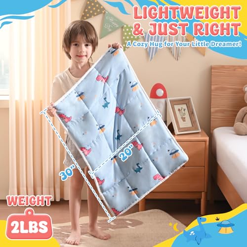 anfie Weighted Lap Pad 2 Pounds, Weighted Blanket Kids(20"*30") Cooling Blanket for Sleeping,Weighted Throw Blanket for Travel Indoor Outdoor (Light Blue Dinosaur)