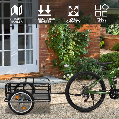 Image of PEXMOR Foldable Bike Cargo Trailer with Universal Bike Hitch, Bicycle Wagon Trailer with 16 inch Wheels & Reflectors, Large Loading Bike Trailer Storage Cart