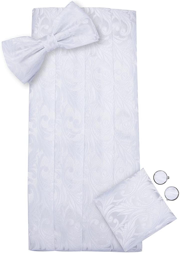 Silk White Floral Corset Wide Belts for Tuxedo Men's Formal Wedding Party Dresses Cummerbunds and Bow Tie