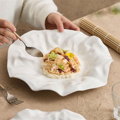 Talerz gastronomiczny, biały ceramiczny plisowany talerz w kształcie handlowym, talerz do restauracji hotelowej, płytki, specjalny talerz