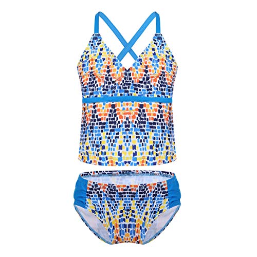 iiniim Big Girls Youth Two Piece Tie-Dye Tankini Swimsuit Bathing Suit Halter Top with Boyshort/Swim Briefs