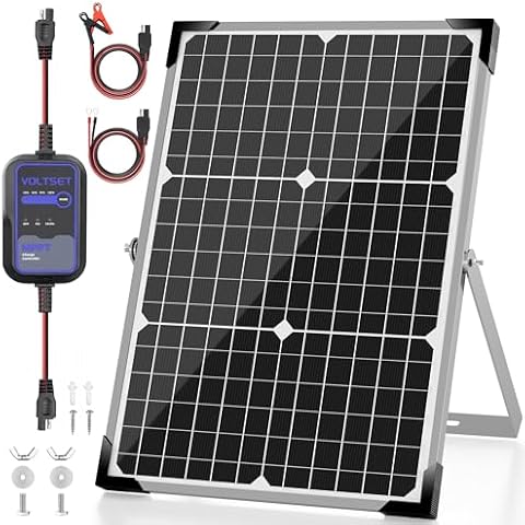 Voltset Solar Panel Kit 30W 12V with MPPT Controller, Solar Battery Trickle Charger Maintainer, Waterproof Solar Panel with Adjustable Mount Bracket for Boat RV Motorcycle Marine Cover