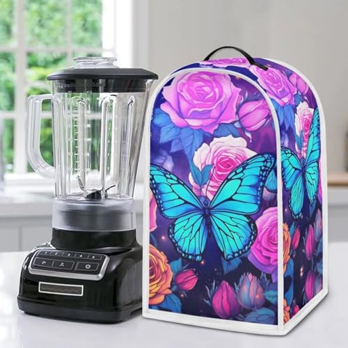 Image of Rose Butterfly Kitchen Blender Dust Cover Anti Fingerprint Polyester Food Processor Cover with Top Handle for Kitchen Counter Machine Washable