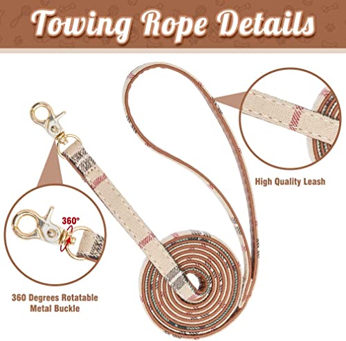 Image of EXPAWLORER Dog Collar and Leash Set - Classic Plaid Dog Bow Tie and Dog Bandana Collar with Bell, Dog Leash Tangle Free, Adjustable Collars for Small Medium Large Dogs Cats, Holiday Ideal Gift, XS