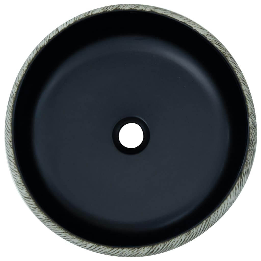 vidaXL Lavabo sobre Encimera Redondo, Lavamanos de Tocador, Lavabo de Fregadero, Lavamanos sobre Encimera para Baño Aseo, Cerámica Negro y Gris