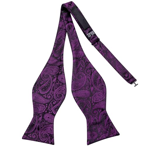 Image of Dubulle Self Tie Bow Ties and Lapel Pin for Men Paisley Solid Mens Bowtie and Handkerchief Cufflinks Set Wedding