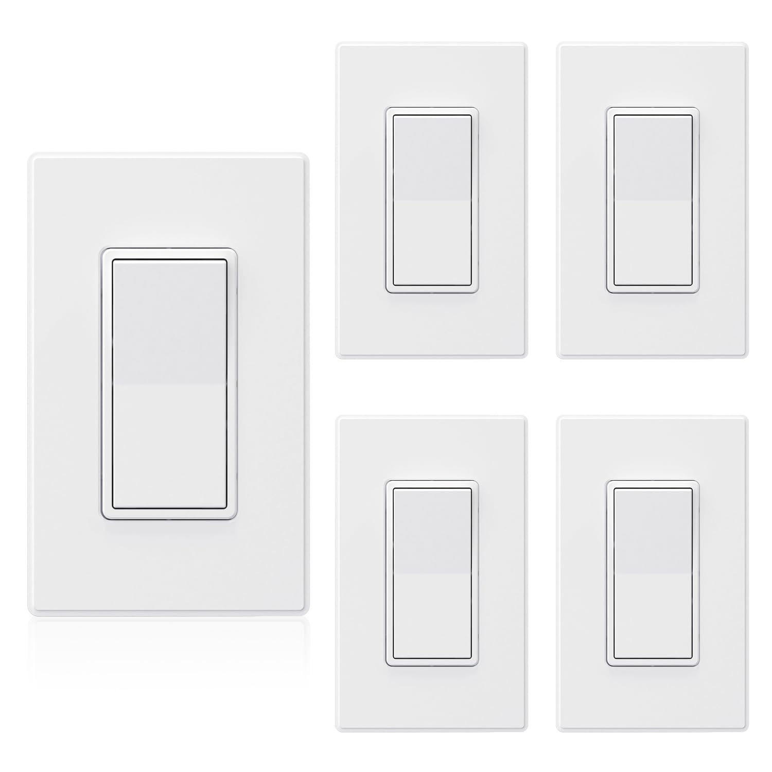 ELEGRP Matte White Single Pole Decors Light Switch with Plate 15Amp, 120-277V, Paddle Rocker Switch Replacement, On/Off Wall Switch, Self-Grounding,