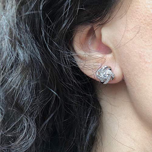 FANCIME White Gold Plated Real Sterling Silver Hypoallergenic Stunning Cubic Zirconia CZs Big/Large Daith Flower Knot Studs Earrings For Women Wedding Bridal，Size 12mm4