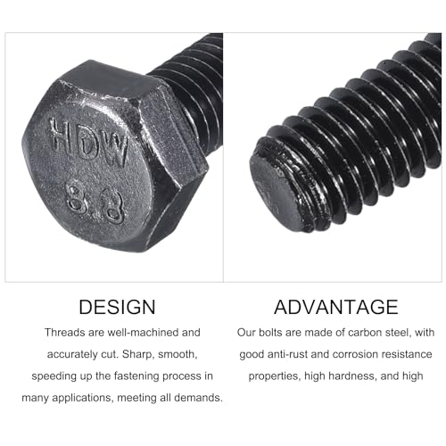 Image of METALLIXITY Hex Bolts (M8-1.25x60mm) 10Pcs, 8.8 Grade Carbon Steel Fully Threaded Black Oxide, Coarse Thread UNC Hex Head Screw Bolt - for Furniture Repair