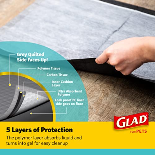 Glad for Pets Black Charcoal Puppy Pads - Super Absorbent Disposable Dog Pee Pads, Potty Training Pads, and Pet Supplies - Grey Dog Pee Pads for Crate Training and Indoor Use 44.5 cm x 59.7 cm - 120