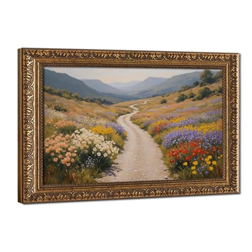 Paysage de montagne d'été sur toile déco chambre cadre doré rétro