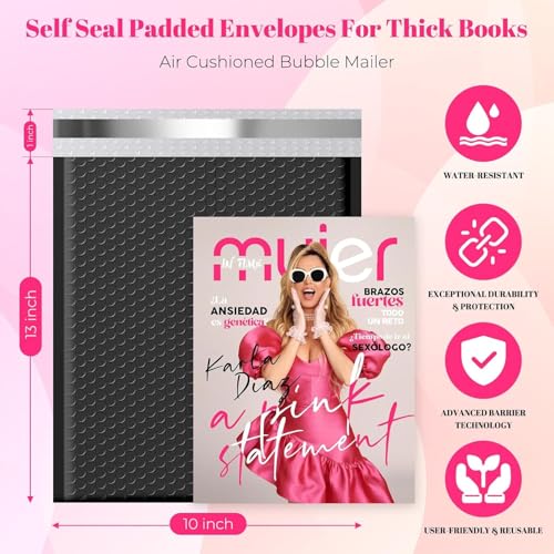 Image of METRONIC Bubble Mailers 10x13 inch Padded Envelopes Black 500Pack Waterproof | Self Seal Large Cushioning,Shipping Bags,Mailing Packaging Bulk for Books Jewelry Makeup Supplies,Tear-Resistant Opaque