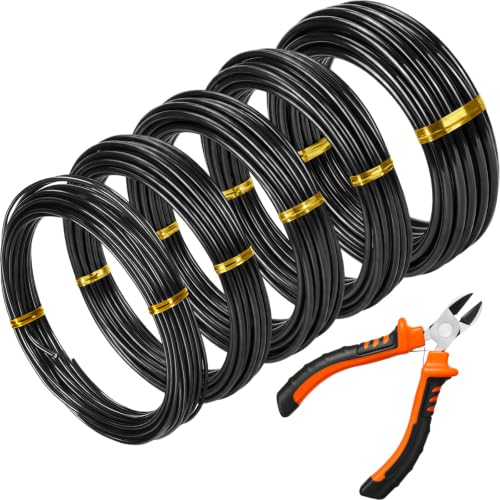 Mudder 5 Roll Bonsai Training Wire Aluminum 2/2.5/3/4/6mm Black