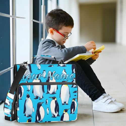 Image of Custom 3 Ring Zipper Binder Penguin Animal Blue Ocean Personalized Name 1.5 Inch Binders Large Capacity Multi Pockets for School Office Supplies