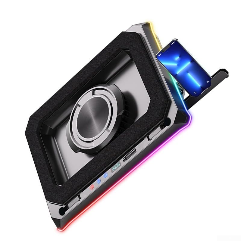 Supporto di raffreddamento RGB per laptop con display a vento, base di raffreddamento ad aria pressurizzata, 4 porte USB, ventole silenziose per laptop da gioco da 15-21 pollici (A8)