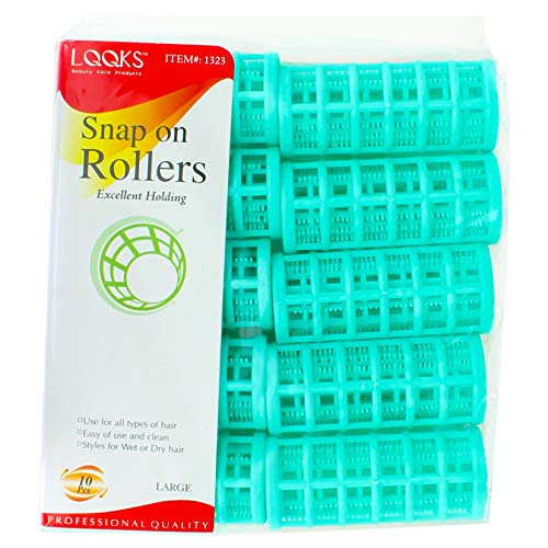 Snap On Hair Rollers Curler Wave Set Large Jumbo Medium Small Size Salon Quality (LARGE - GREEN - 10PCS)