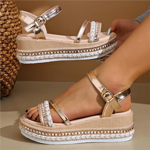 Womens Sandals Mid Wedge Heel, Summer Adjustable Buckle Open Toe Fish Mouth Wedge Sandals for Women, Platform Beach Casual Non-slip Shoes, for Your Mother, Daughter and Friend Daily3