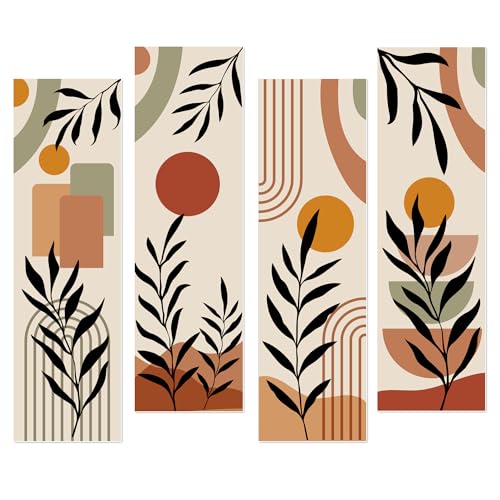 Thinking How Abstract Boho Wall Sticker Set of 4 – Modern Minimal Botanical Art Vinyl Peel & Stick Wall Decor (14 x 45 cm Each) for Living Room, Bedroom & Office