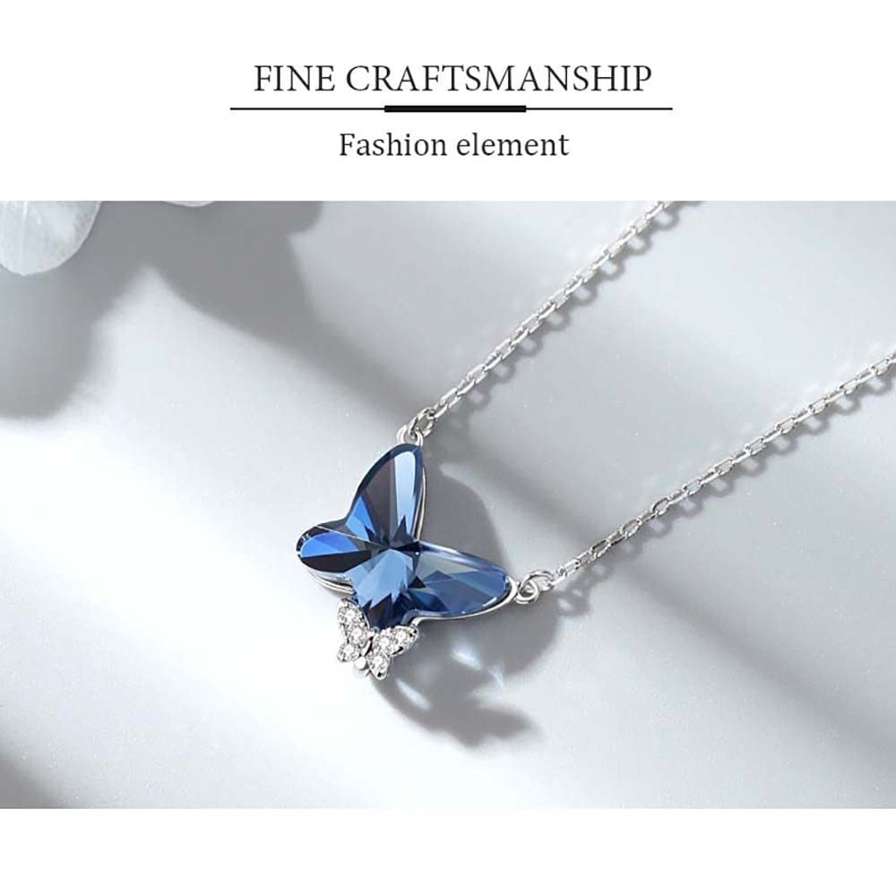 LNNSHX Collar de Mariposa, joyería con Colgante de Cristal de Plata de Ley S925, Piedra Natal para Mujer