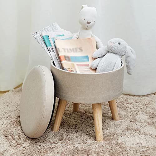 Tabouret de rangement rond contre le désordre, repose-pieds lin
