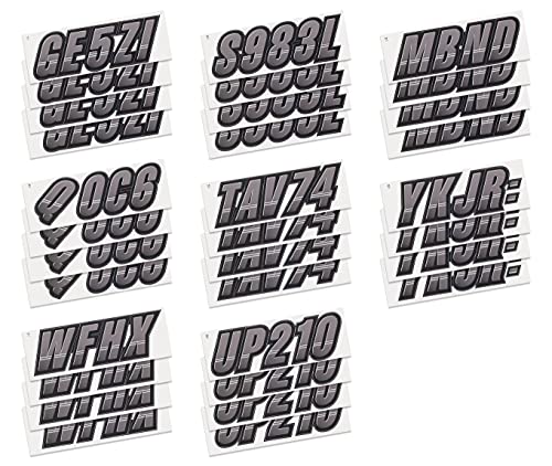 Image of STIFFIE Techtron Gunmetal /Black 3 inch Boat & PWC Registration Decals • Numbers Letters Stickers