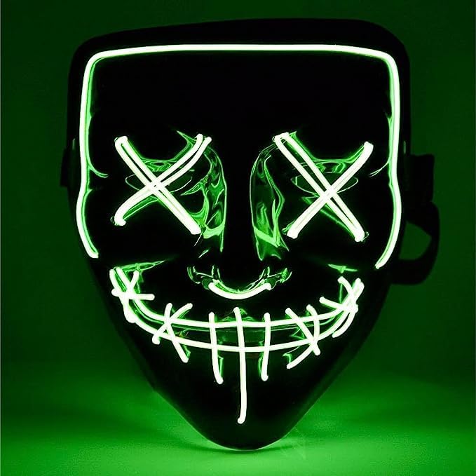 TK Gruppe Timo Klingler LED Purge Horror Mask with 3 Light Effects Controllable Halloween Costume for Men Women (Green LED)