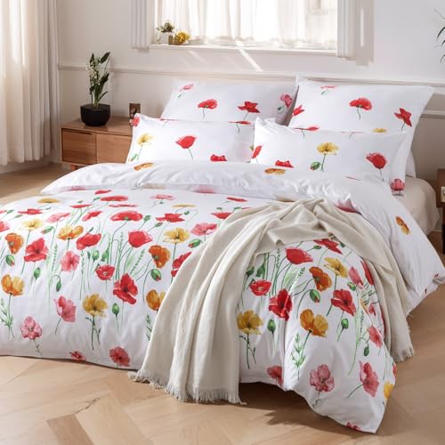 KACEMOO Bettwäsche 135x200 2teilig Extraweiches Bettwäsche-Sets für Hochwertiges Microfaser Bettbezug mit Kissenbezug 80x80cm, Blumen