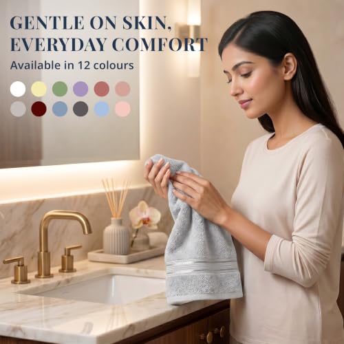 Image of LANE LINEN 575 GSM 100% Cotton Hand Towel 2PC - Silver | Zero-Twist Weave, True 60x40cm Each, Quick Dry & Absorbent, Ideal for Gym & Daily Use