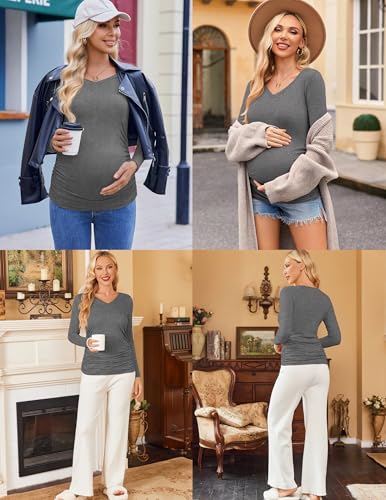 Ekouaer Womens Maternity Shirts Long Sleeve 3 Packs V-Neck Pregnancy Tops - image 4