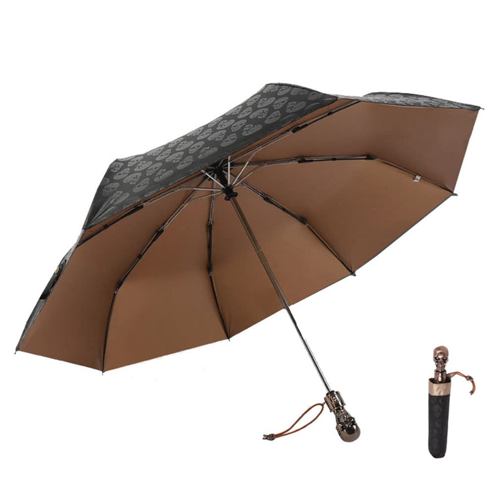 ThreeH Compact Folding Umbrella Skeleton Handle Windproof Lightweight Sun Rain Auto Open Close Umbrella Black Coating Inside