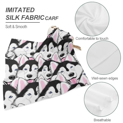 Siberian Husky Dog Funny Square Bandana Fashion Head Scarf For Women's Hair Soft Wrap Neck Scarves4