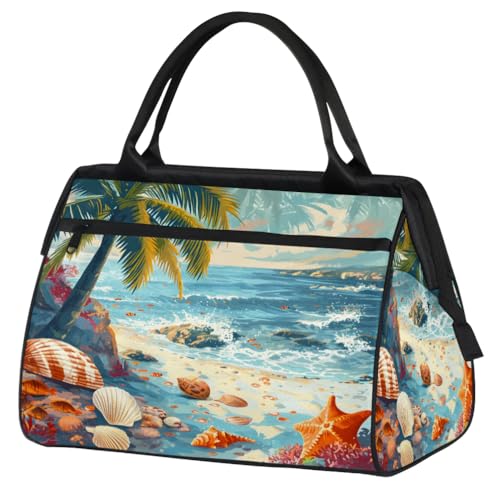 Travel Duffel Bag for Women, Summer Beach Starfish Shell Weekender Overnight Bag Carry on Beach Swim Bags Dance Bag Airlines Approved Personal Item Travel Bag for Yoga, Sports, Hospital