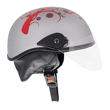 Western Era Unisex Half Helmet for Men & Women | Clear Visor | Comfort & Safety | Enhanced Design | Color - Silver Matte || Red Decal (Medium)
