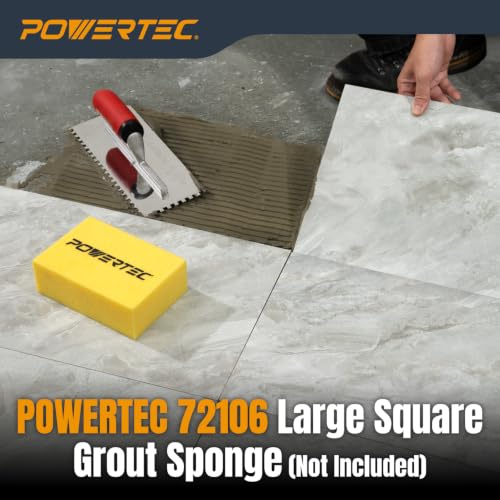 Image of POWERTEC Square Notch Trowel - 1 /4 inch x 3 /8 inch Stainless Steel Square-Notch Tile Trowel with Soft Grip Handle for Thinset Mortar, Mastic & Tile Installation Work (72781)