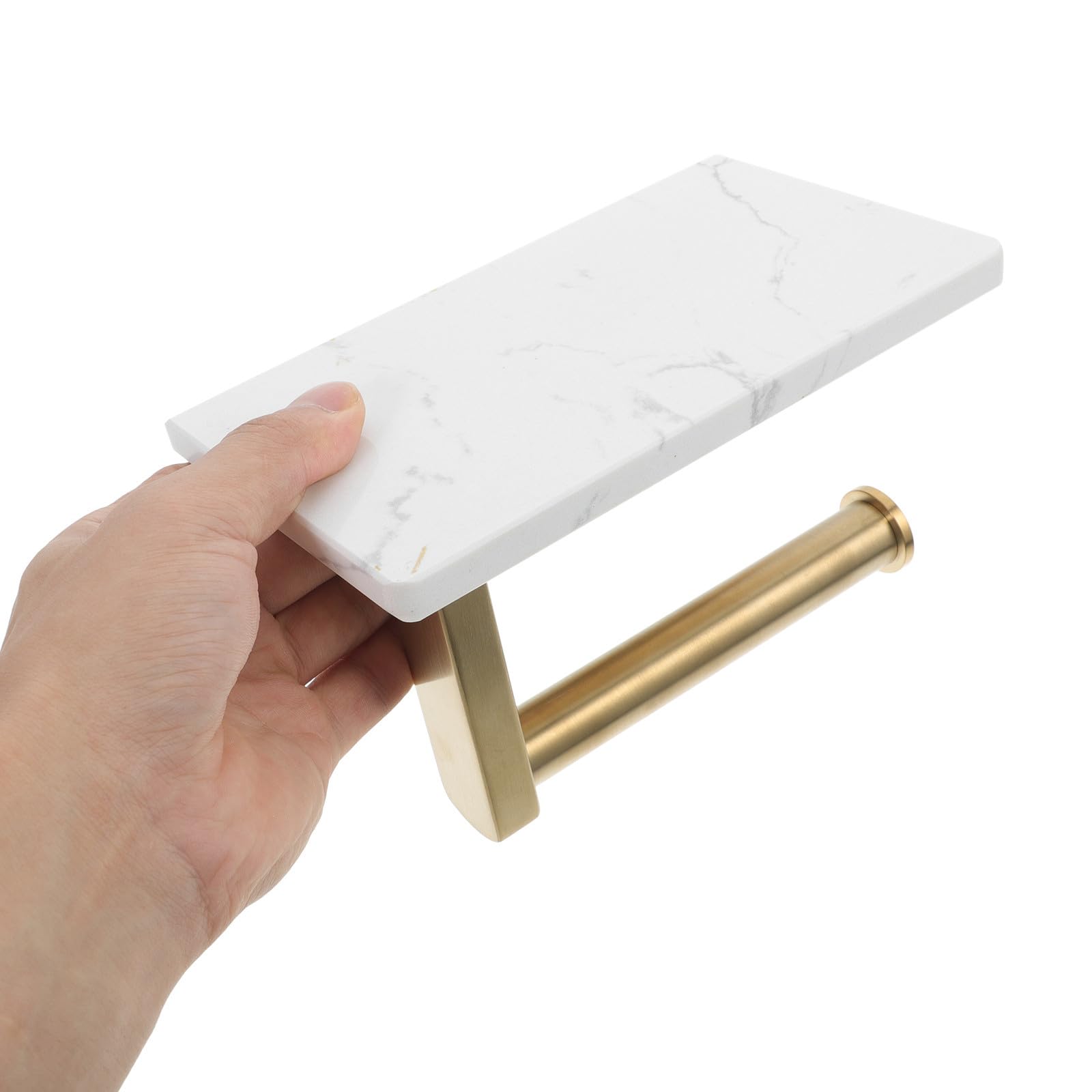 Porta Carta Igienica Mensola in Marmo Acciaio Inox Oro da Muro | Porta Cartaigienica Bagno da Muro Adesivo, Interasse 8, 3cm, Ripiano Superiore per Rotolo