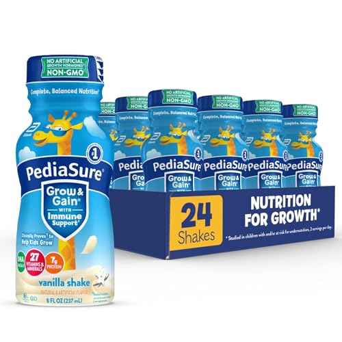 PediaSure Grow & Gain with Immune Support, 27 Vitamins & Minerals for Kids, 7g Protein, Non-GMO, Gluten-Free, Vanilla, 8-fl-oz Bottle, Pack of 24