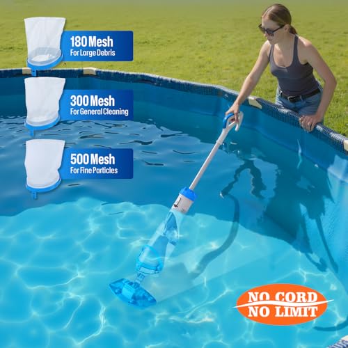 Image of BIELMEIER Handheld Pool Vacuum with Telescopic Pole, Updated Swimming Pool Cleaner 19 GPM Powerful Suction, Cordless Pool Vacuum for Cleaning Above Ground Pools, Inground Pools, Spas, Hot Tubs