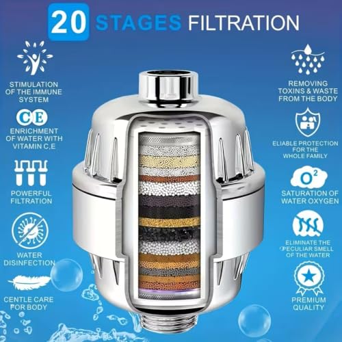 Image of Universal Shower Filter for Hard Water | 15 Stage Water Purifier Filter | Reduces Chlorine & Impurities | Improves Hair & Skin | Universal 1 /2 Inch Shower Head Filter