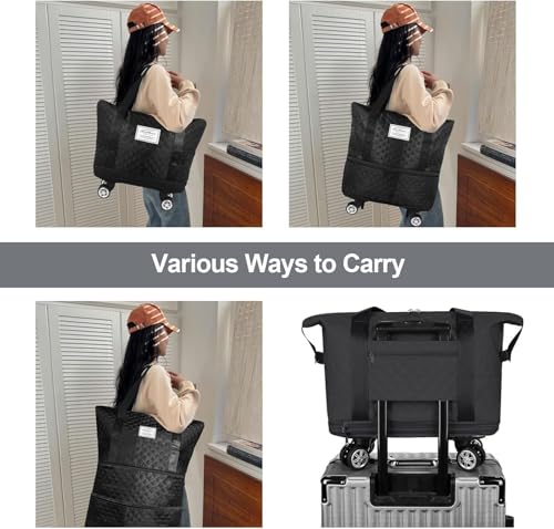Image of HAKKU 2 Layer Nylon Duffle Trolley Bag for Traveling /Extendable Luggage with 4 Wheels /Waterproof Travel Bag /Convertible Luggages for Men and Women /Travelling Bags (Texture with Wheel, Purple)