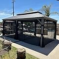 PURPLE LEAF 12' x 20' Permanent Hardtop Gazebo with Galvanized Steel Double Roof and Aluminum Frames Outdoor Large Pavilion Gazebo for Patio Deck Garden, Netting and Curtains Included, Light Grey