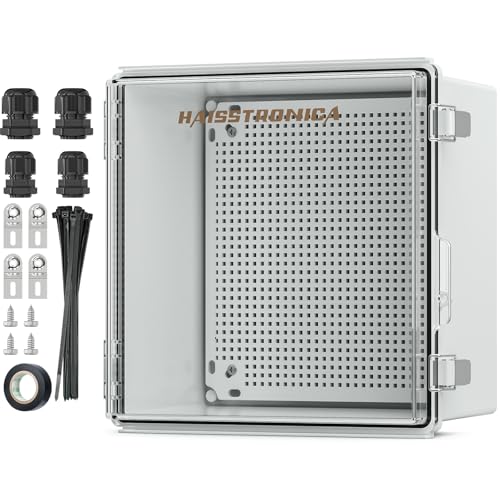 haisstronica Caja eléctrica impermeable para exteriores, IP67 resistente a la intemperie, caja de conexiones de plástico ABS con placa de montaje, soportes de pared, prensaestopas, caja de control,