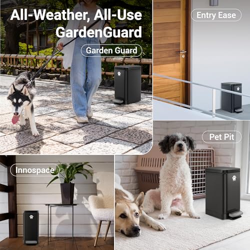 Image of Dog Poop Trash Can Outside with Poop Scooper for Dogs, 12L /3.2Gal Metal Outdoor Garbage Can with Lid Suitable for Small, Medium and Large Dogs (Tungsten Steel)