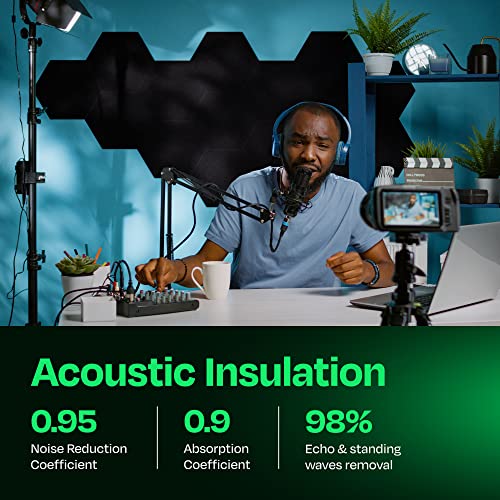 Image of Acoustic Panels 12-Pack Soundproof Wall Panels 12 inchX10.4 inchX0.4 inch Sound Panels High Density Sound Dampening Panels - [Deep Black Hexagon]