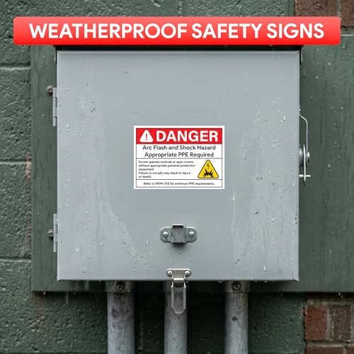 Image of 100pcs Arc Flash Danger Warning Stickers, 5 inch x 3.5 inch Self Adhesive | Weatherproof Vinyl Electrical Hazard Safety Signs