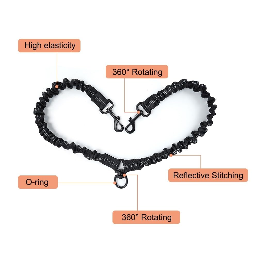 DONGKER Guinzaglio Doppio Cani,Accoppiatore Guinzagli Elastico Riflettente per Cane Girevole a 360 ° per 2 Cani Correre Camminare Fare Jogging
